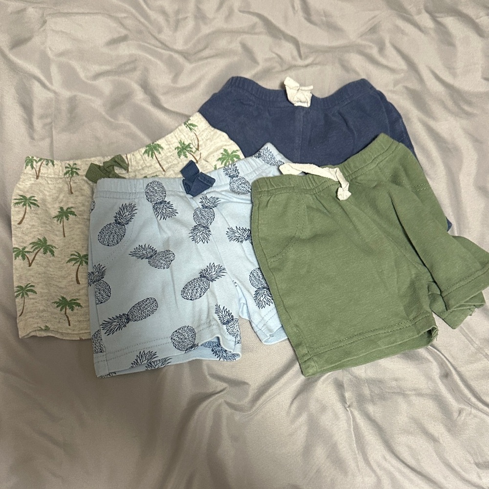 Hudson Baby Tropical and Solid 4 Shorts Set - 6M